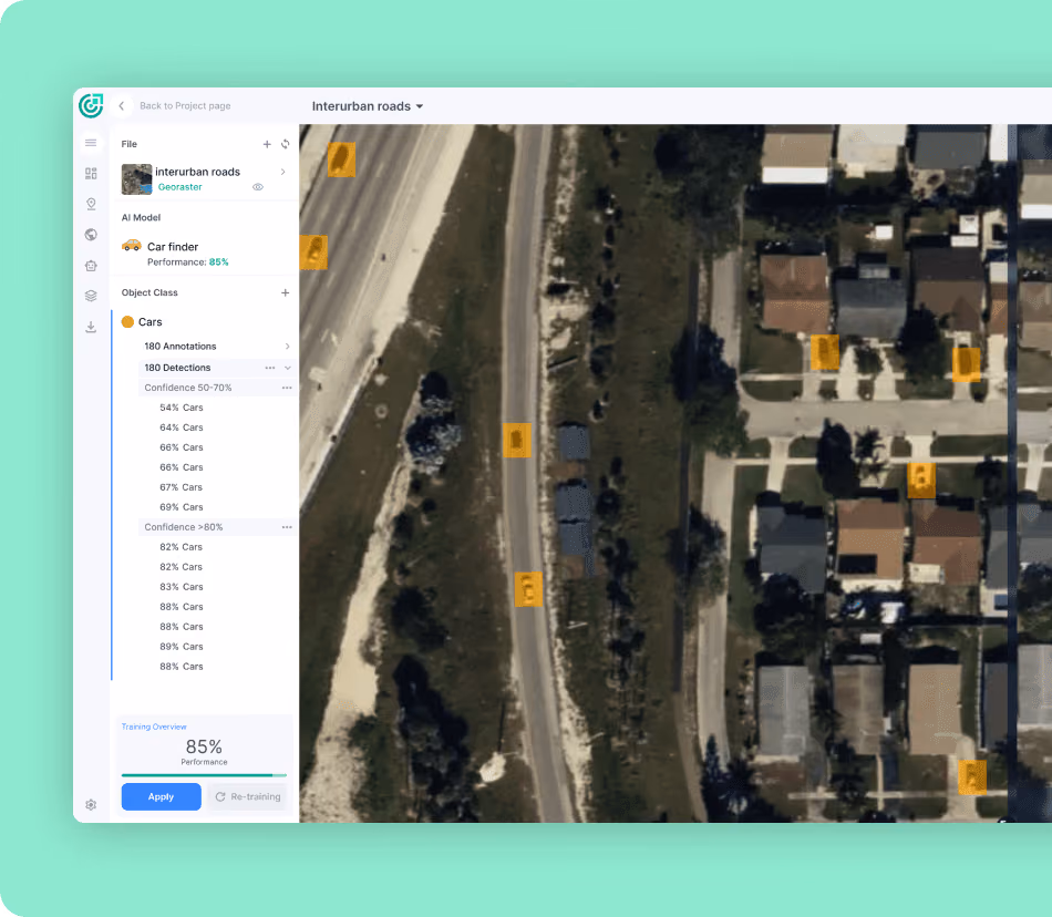 Training a custom car-detection AI model in the FlyPix AI workspace